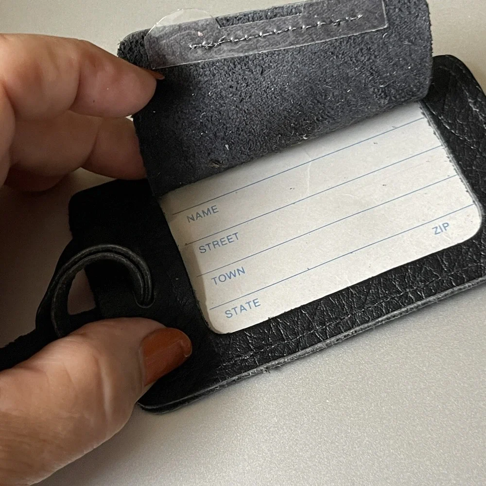 Lands' End Black‎ Leather Luggage Tag W/ ID Window & Unused ID Card